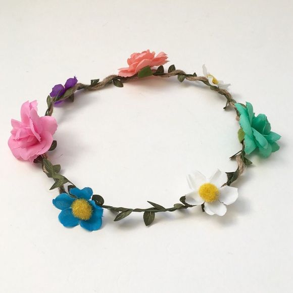 Floral Crown, Twine & Silk Floral on Twisted Wire - Picture 3 of 4